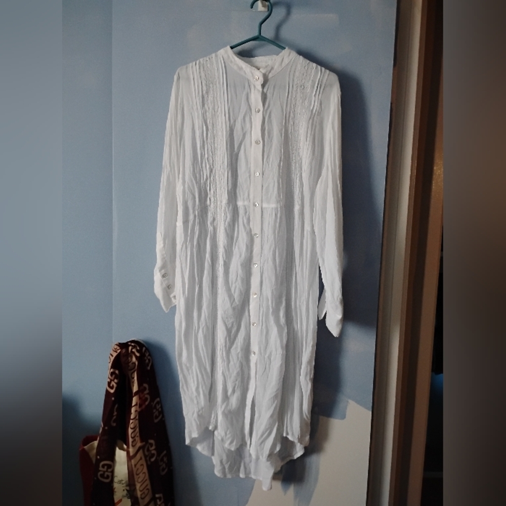 Auguste The Label Australia White Cotton Blend Pintuck Dress 6 US